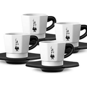 Bialetti Perfetto Espresso Kop en Schotel - Wit/Zwart - set 4 stuks