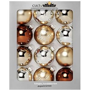 HEITMANN DECO Krebs & Sohn Kerstballen van glas, 12 stuks, voor kerstboom, zilver/goudbruin, diameter 8 cm