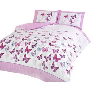 Art Beddengoedset voor eenpersoonsbed, roze en wit, vlinders, katoen en polyester, roze, tweepersoonsbed