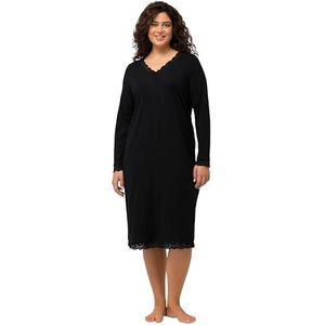 Ulla Popken Nightgown kanten nachthemd voor dames, zwart, maat 58/60, zwart, 60-62, zwart.