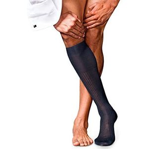 FALKE Heren nr. 10 lange ademende sokken katoen lichte glans versterkt platte naad met fijn geribbelde tenen effen elegant voor kleding en werk 1 paar, Blauw (Dark Navy 6370)