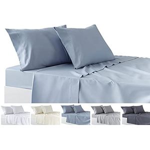 Todocama Beddengoed 4-delig - verstelbaar hoeslaken - toonbank - twee kussenslopen 50 x 80 cm (bed 200 - 200 x 190/200 cm, lichtblauw)