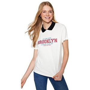 Trendyol T-shirt en tricot à col de chemise basique pour femme, coupe régulière, écru, M, ecru, M