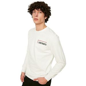 TRENDYOL Slogan Regular sweatshirt voor heren, ronde hals, wit, M, wit, M, Wit