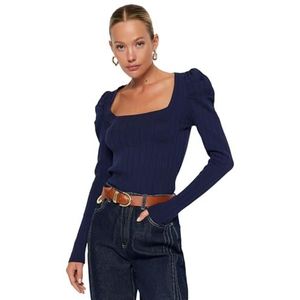 Trendyol Basic gebreide trui met vierkante hals, slim fit, sweatshirt voor dames (1 stuk), Navy Blauw