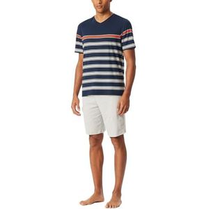 Schiesser Essentials heren korte pyjama V-hals casual pyjama set, nachtblauw_182604, 56, nachtblauw 182604, 58, Nachtblauw 182604