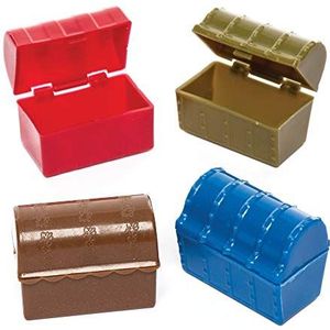 Baker Ross Mini-schatkist (8 stuks) – kunststof dozen in bijpassende kleuren, perfect voor schatzoekspellen.