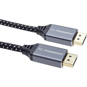 PremiumCord DisplayPort 1.4 8K M/M 1,5m DisplayPort naar DisplayPort-kabel, 32,4 Gbps, video 8K @ 60Hz, 4K @ 120Hz 2160p, HDCP 2.2, vergulde aansluitingen, gevlochten textielkabel.