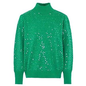 faina Women's Haut en tricot fin avec col montant et paillettes Polyester Vert Taille XL/XXL Pull Sweater, vert, XL