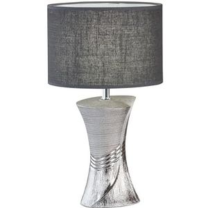 Fischer & Honsel Louis 50724 Tafellamp met grijze stoffen kap en 1 lamp E14 max. 25 W niet inbegrepen zilver/grijs hoogte 44 cm diameter 25 cm