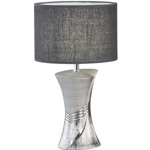 Fischer & Honsel Louis 50724 Tafellamp met stoffen lampenkap zilvergrijs hoogte 44 cm diameter 25 cm met koordschakelaar 1 lamp E14 max. 25 W zonder lamp