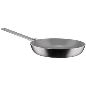 Alessi Convivio DC110/24 – pan met lange steel van trilam, geschikt voor inductie, roestvrij staal en PVD, keramische coating, anti-aanbaklaag, 24 cm, gesatineerde afwerking