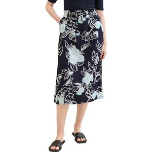 TOM TAILOR 1041889 midirok voor dames (1 stuk), 35283 marineblauw bloemenpatroon