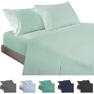 ECOMMERC3 3-delige beddengoedset, 100% gemaakt in Spanje, met hoeslaken, laken en 1 kussensloop, groen, extra zacht en licht hoeslaken