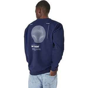 Trendyol Trendyol Geometrische sweatshirts, lange mouwen, oversized trainingspak voor heren, Navy Blauw