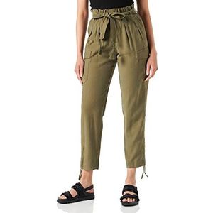 Cream Dames Cream Damesbroek Cargo Loose Military Style Side Pockets Tie Belt Gathered Legs Pants, Burnt Olive, 42 W EU