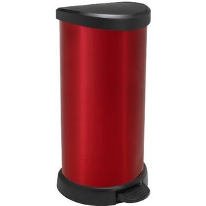 CURVER Pedaalemmer, rond, 40 l, met soft-close design, metaallook, voor keuken, kantoor, badkamer, 29,8 x 34,9 x 69,7 cm, rood