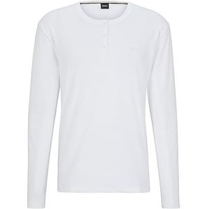 BOSS T-shirt de pyjama Cosy LS en coton stretch avec col Henley pour homme, Blanc 100, XXL