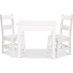 Melissa & Doug Kindertafel en stoelen van massief hout in wit, kindermeubels, massief houten meubels, 3-delige set, 72 x 20 x 60 cm, cadeau voor meisjes en jongens, 3 jaar