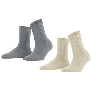 ESPRIT Cosy Rib 2-Pack ademende sokken voor dames, klimaatregulerend, geurremmend, biologisch katoen, wol, halverwege de kuit, zonder patroon, effen, 2 paar, Veelkleurig (uitgang 0010)