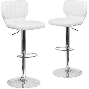 Flash Furniture Barkruk, modern, van vinyl, in hoogte verstelbaar, verchroomd, 2 stuks