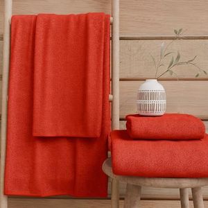 PETTI Artigiani Italiani - Badhanddoeken van 100% katoenen badstof, handdoekenset 3+3, 6 stuks, 3 gezichtshanddoeken en 3 handdoeken, rode handdoeken