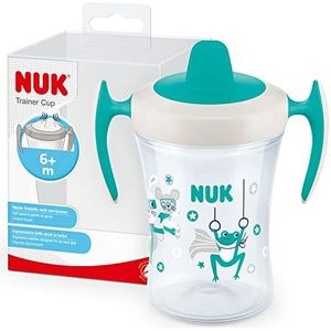 NUK 10255610 Trainer Cup drinkbeker lekvrije beker met zachte drinksnavel & ergonomische handgrepen 6 maanden 230 ml BPA-vrij groene kikker,Kikker (turquoise)