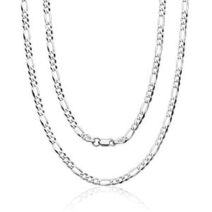 Aka Gioielli® - Platte Figaro schakelketting 4,4 mm sterling zilver 925 gerhodineerd - halsketting voor heren en dames lengte: 45 50 55 60 65 70 75 cm, Kostbaar metaal