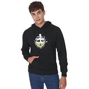 Trendyol Retro standaard hoodie heren sweatshirt, zwart, XXL, zwart.