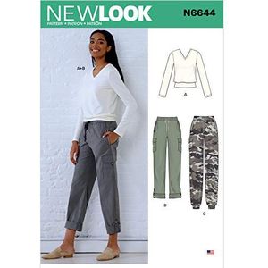 New Look N6644 naaipatroon voor dames, cargobroek, gebreide top, papier, wit, divers, UN6644A