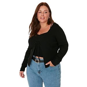 TRENDYOL Cardigan en tricot pour femme Grande taille Slim Standard Col en V Pull grande taille, Noir, XL