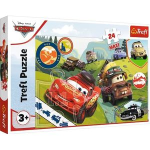 Trefl - auto's, gelukkige auto's - puzzel 24 maxi - 24 grote stukken, kleurrijke puzzels met Disney-figuren auto's 3, creatief entertainment, plezier voor kinderen vanaf 3 jaar