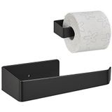 Relaxdays toiletrolhouder zelfklevend - wc rol houder zwart - toiletpapierhouder muur