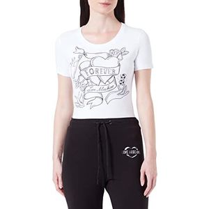 Love Moschino Dames T-shirt met heldere strass-steentjes, Optisch wit.
