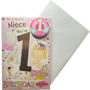 Verjaardagskaart met badge en stickers voor ballonnen, 22,9 x 15,2 cm