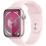 Apple Watch Series 9 (45 mm GPS) Smartwatch met roze aluminium behuizing en lichtroze sportarmband (S/M). Tracker voor fysieke activiteit, apps voor zuurstof in het bloed en ECG, Retina-display altijd
