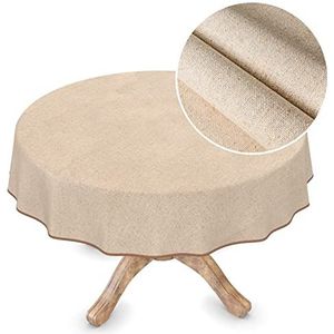 ANRO Afwasbaar tafelzeil, linnenlook, beige, effen, duurzaam, rond, 140 cm