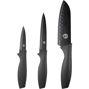 MasterChef Keukenmessenset voor groenten, vlees en schillen, roestvrij staal, scherp lemmet met krasbestendige coating, met zachte handgrepen, 3 stuks, zwart
