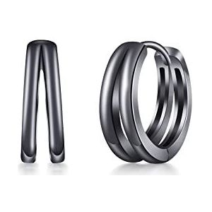 PHNIBIRD Creoolse Oorbellen Heren Ring Zwart Sterling Zilver 925 Unisex Creolen voor Mannen Vrouwen 15mm, Metaal, Geen edelsteen