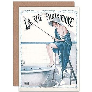 La Vie Parisenne Fishing in Bath Magazine Cover Sealed Greeting Card Plus envelop Blank Interieur Vissen Magazine Cover Cover Cover