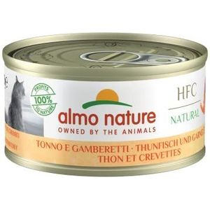 Almo Nature - HFC Natural met tonijn en garnalen - Natvoer voor volwassen katten: 24 blikjes van 70 g