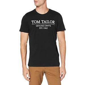 TOM TAILOR Heren T-shirt Logo Print Bio Katoen 1021229, 29999 zwart