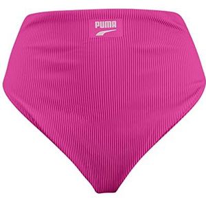 PUMA Bikinibroek met letters, hoge taille, neonroze, maat M, Fluorescerend roze