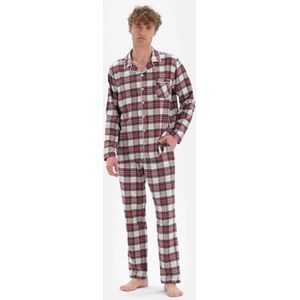 Dagi Ensemble pyjama en coton tissé à manches longues pour homme - Taille normale, bordeaux, S