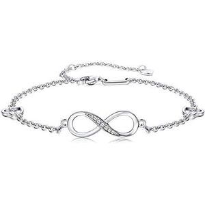 Finrezio Enkelarmband oneindigheidsarmband van 925 zilver voor dames en meisjes, enkelketting, 22 cm, sterling zilver, steen, zirkonia, Sterling zilver zilver steen, Cubic Zirkonia