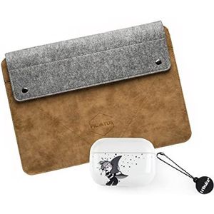 14 inch laptoptas Pilatus Caramel + Airpods Pro Luna tas zilver