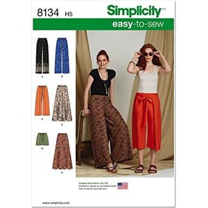 Simplicity Patron 8134 broek en shorts voor dames, gemakkelijk te naaien, papier, wit, effen, donkerbeige, maat 60 x 110 cm