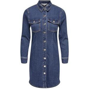 ONLY Onlbelieve Ls Stretch Dnm Dress Qyt Noos Jeansjurk voor dames (1 stuk), Medium blauwe denim