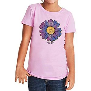 Del Sol Oopsy Daisy Paars T-shirt met ronde hals voor meisjes - verandert van zwart en groen naar heldere kleuren in de zon - 100% gekamd katoen, ringgesponnen, korte mouwen, maat YM, Roze