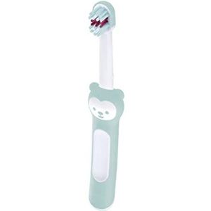 MAM Babytandenborstel met korte handgreep voor eenvoudige grip, tandenborstel voor zachte tandreiniging, vanaf 6 maanden, turquoise, 1 stuk (1 stuk)